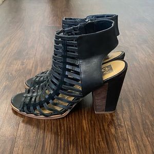 Dolce Vita Black Leather Strappy Block Heels